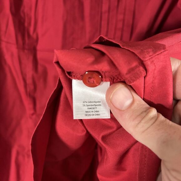 New St John's Bay Blouse Women's 2X Red Button Up Long Sleeve Vneck Collared - Picture 6 of 9